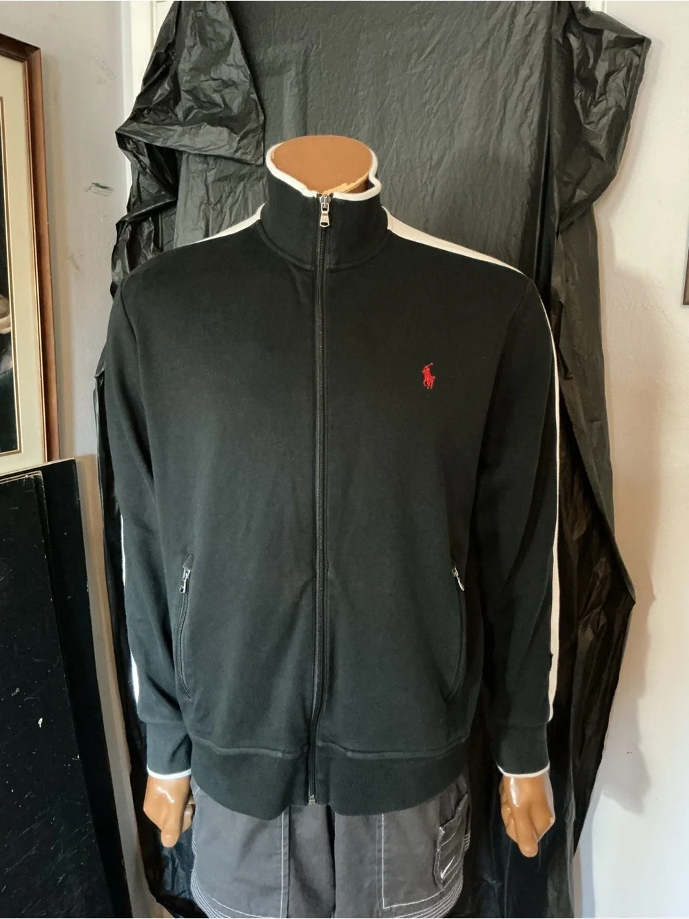 Polo Ralph Lauren Pony Logo Black & White Full Zip Mens Sweat Track Jacket